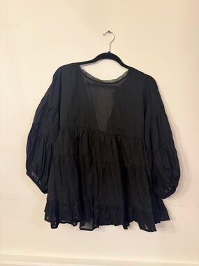 TALULAH Black Tiered Peasant Tunic Top
